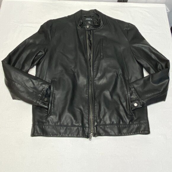 Faux Vegan Leather Zip Front Long Style Motorcycle Jacket Black Claiborne - Picture 8 of 16